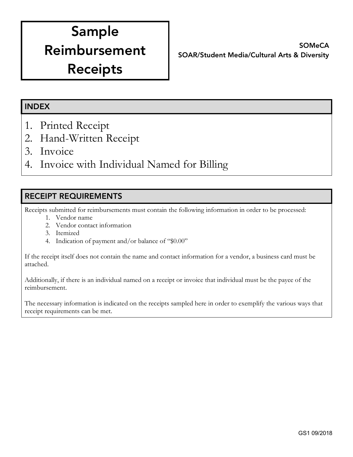 UCSC public sample reimbursement receipts packet