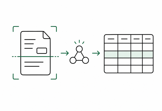OCR fields flow from a source document into a spreadsheet table.
