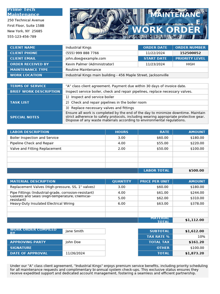 Public boiler maintenance work order source