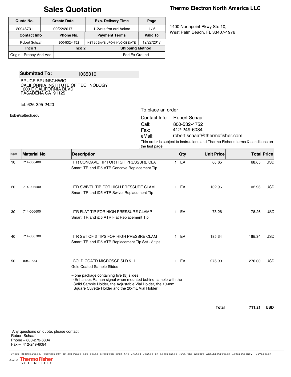 Thermo Electron sales quotation source PDF