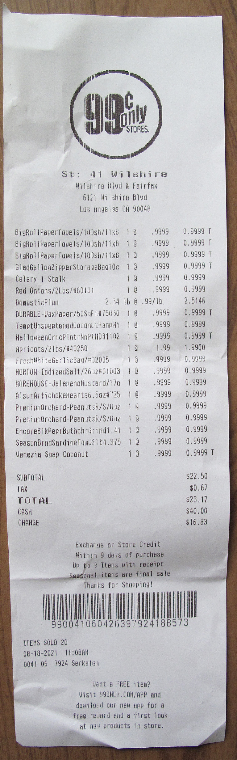 Public 99 Cents Only store receipt photo used as a source for receipt to Excel conversion.
