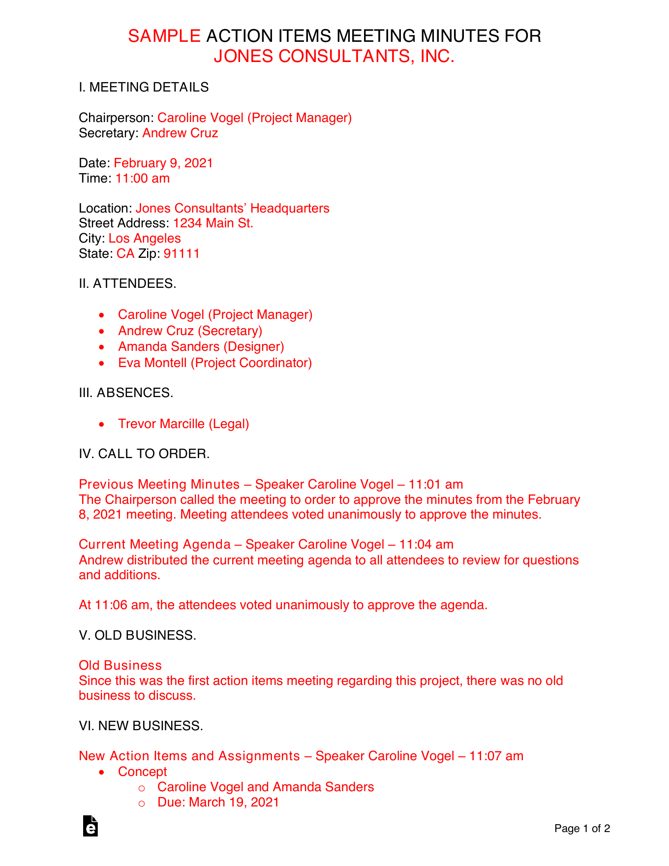 Public eForms action items meeting minutes sample used as a source for text to CSV conversion.
